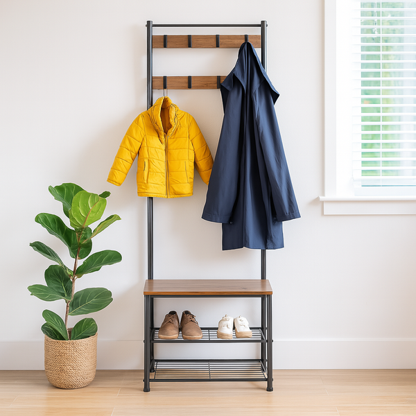 Nicola Spring Square Steel Coat Rack With Shoe Storage Bench