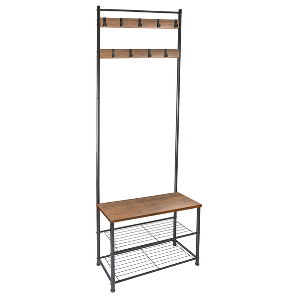 nicola spring Square Steel Coat Rack with Shoe Storage Bench