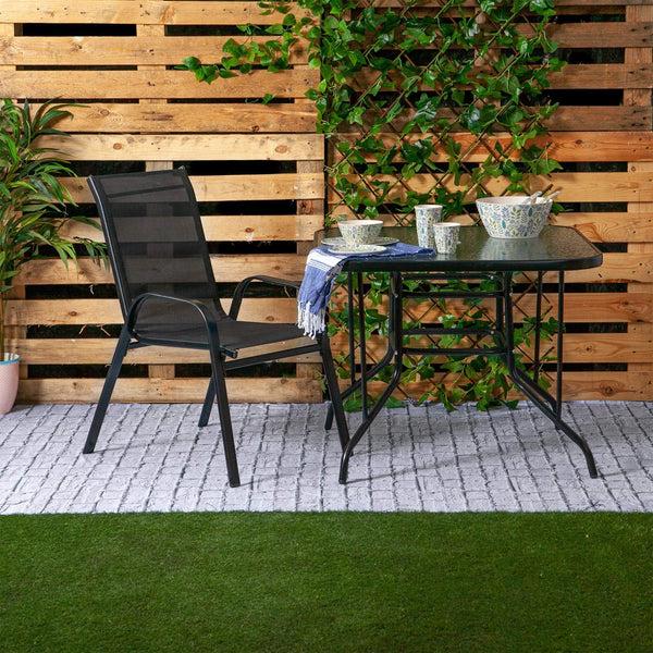 Nicola Spring Sussex Black Metal Glass Top Garden Table - 90cm X 90cm