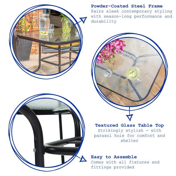 Nicola Spring Sussex Black Metal Glass Top Garden Table - 90cm X 90cm