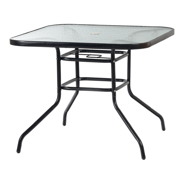 nicola spring Sussex Black Metal Glass Top Garden Table - 90cm x 90cm