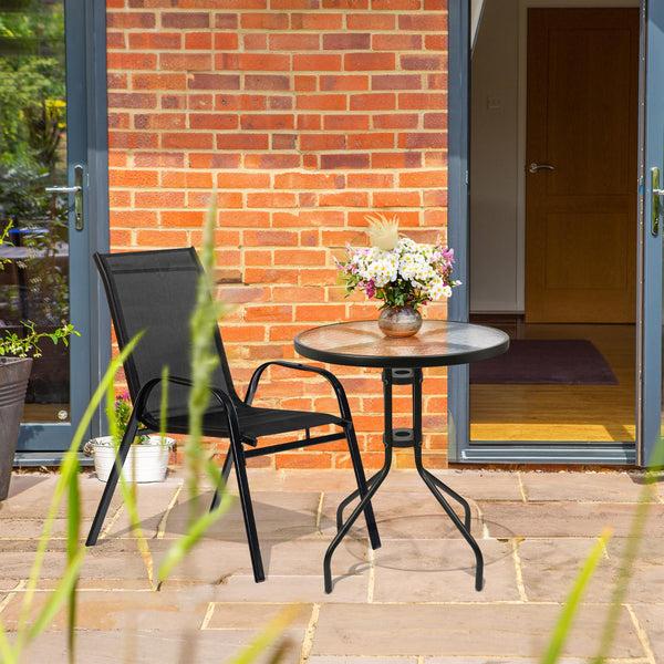 Nicola Spring Sussex Round Glass Top Garden Dining Table - 60cm X 70cm - Black