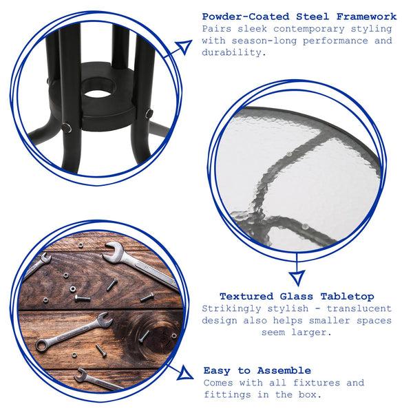 Nicola Spring Sussex Round Glass Top Garden Dining Table - 60cm X 70cm - Black