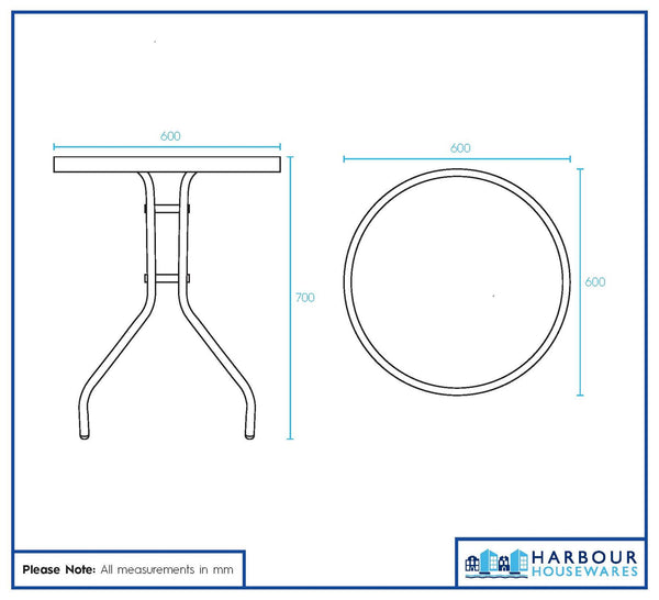 Nicola Spring Sussex Round Glass Top Garden Dining Table - 60cm X 70cm - Black
