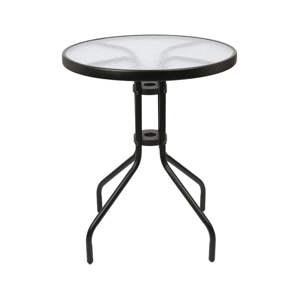 nicola spring Sussex Round Glass Top Garden Dining Table - 60cm x 70cm - Black