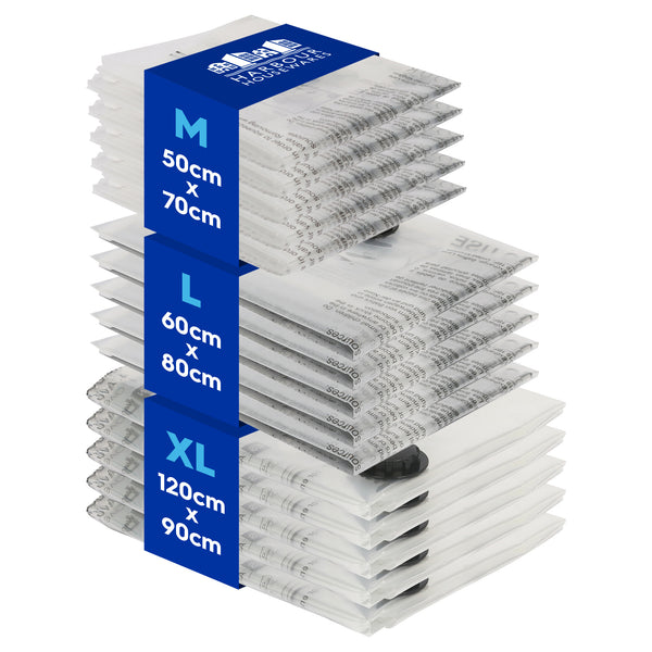 nicola spring Vacuum Storage Bags - 3 Sizes - White - Pack of 15