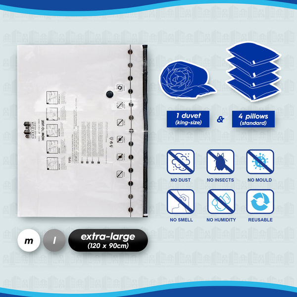 Nicola Spring Vacuum Storage Bags - Extra-Large (90 X 120cm) - Black - Pack Of 5