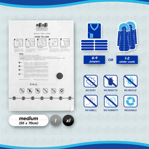 Nicola Spring Vacuum Storage Bags - Medium (50 X 70cm) - White - Pack Of 5