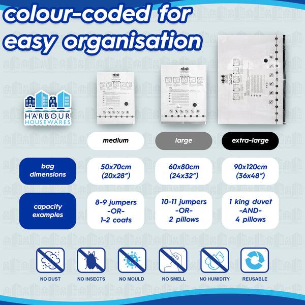 Nicola Spring Vacuum Storage Bags With Hand Pump - 3 Sizes - White - Pack Of 15