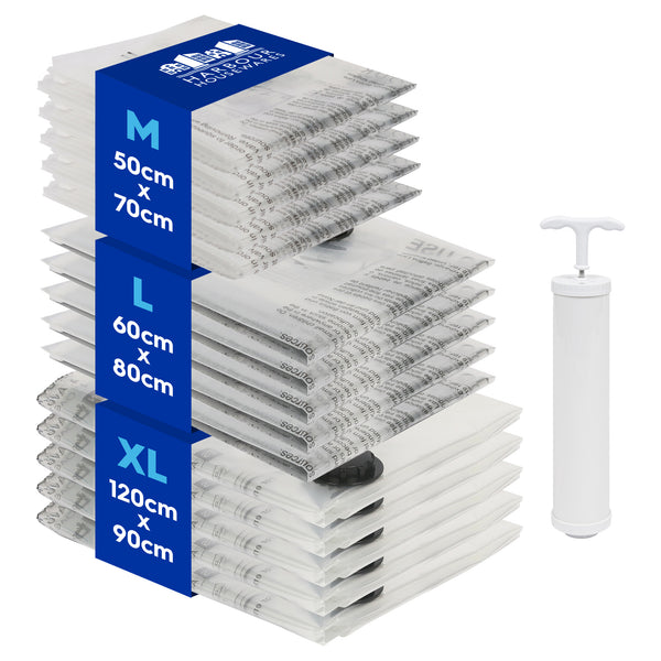 nicola spring Vacuum Storage Bags with Hand Pump - 3 Sizes - White - Pack of 15