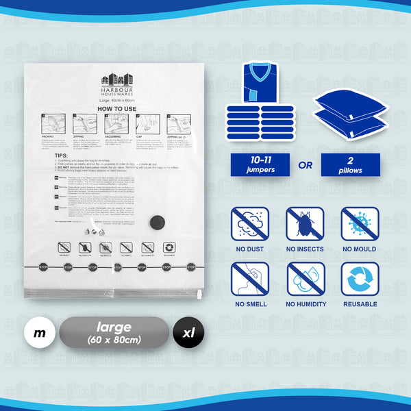 Nicola Spring Vacuum Storage Bags With Hand Pump - Large (60 X 80cm) - Grey - Pack Of 5