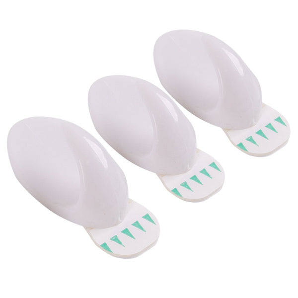 nicola spring White 30mm x 50mm Oval Plastic Self-Adhesive Hooks - Pack of 3