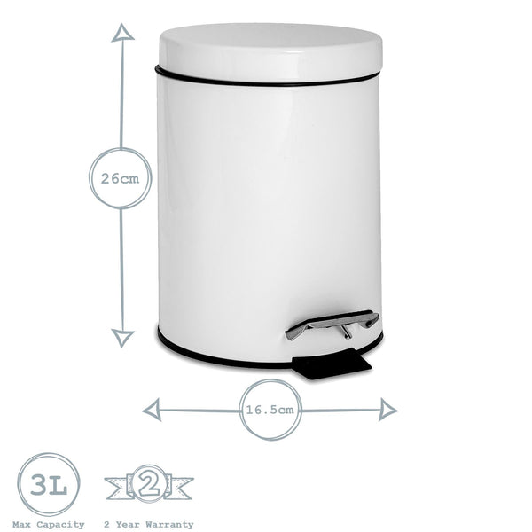 Nicola Spring White Round Stainless Steel Toilet Brush & Bin Set
