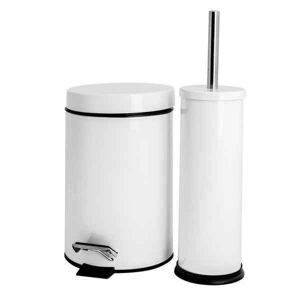 nicola spring White Round Stainless Steel Toilet Brush & Bin Set