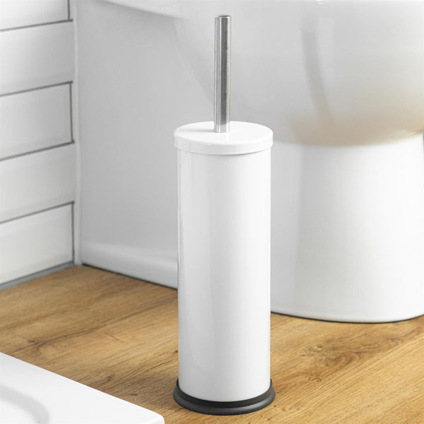 Nicola Spring White Round Stainless Steel Toilet Brush & Holder