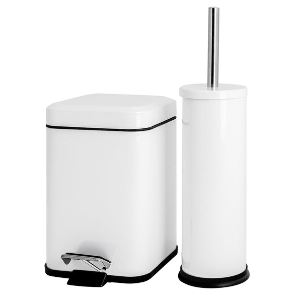 nicola spring White Round Toilet Brush & Square Bin Set