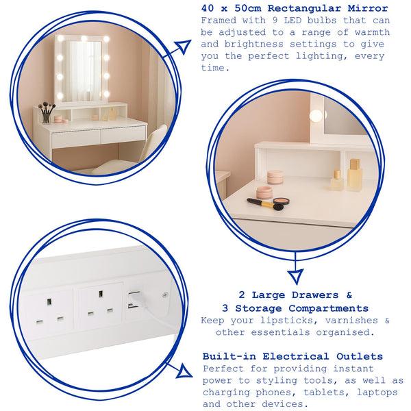 Nicola Spring Wooden Dressing Table With LED Lights