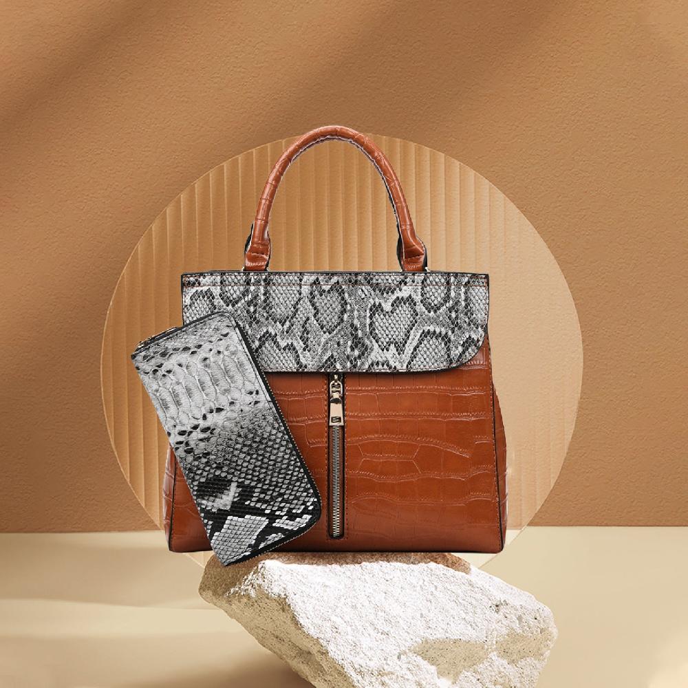Nicole & Doris 2 Pcs Snakeskin Pattern Women Handbags Set