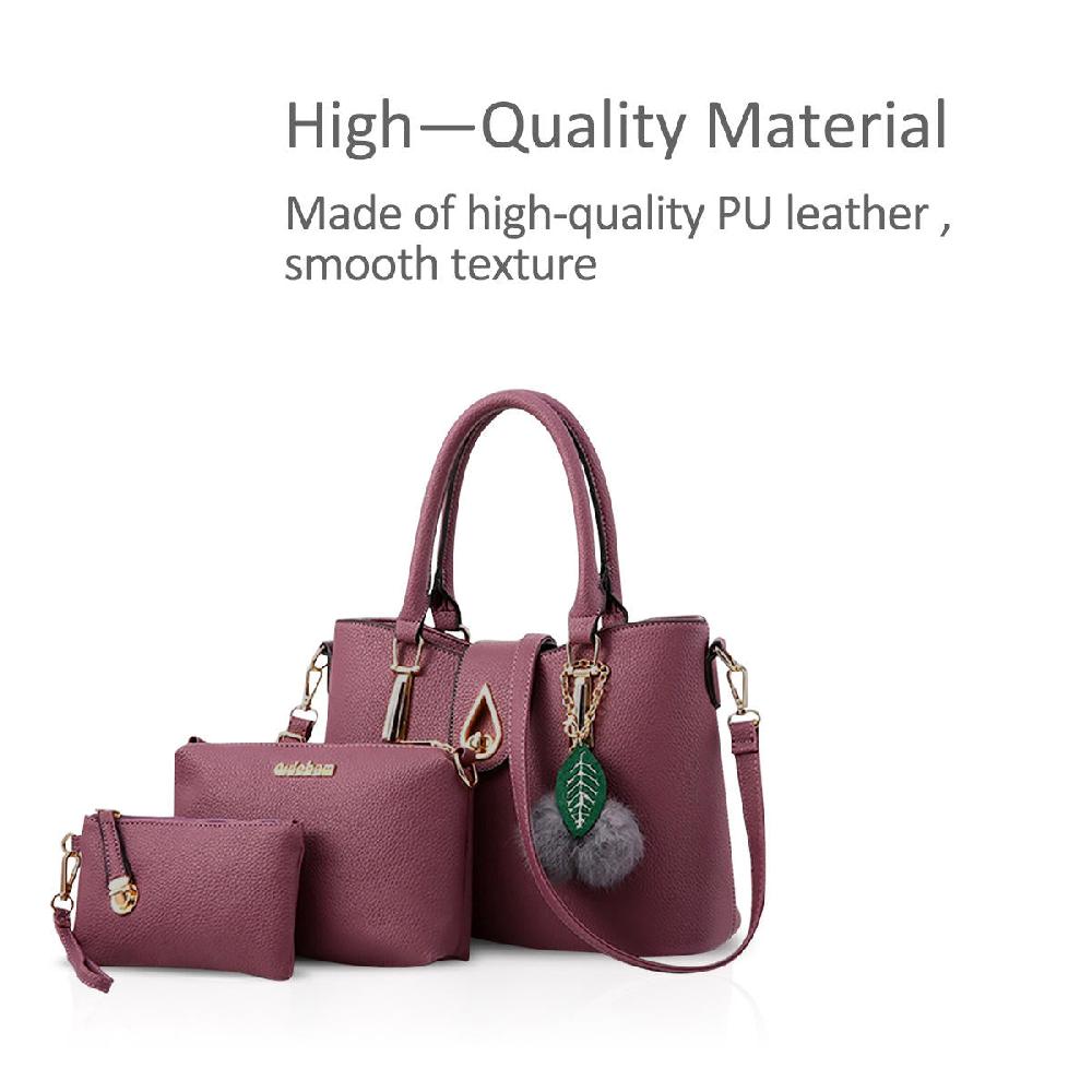 Nicole & Doris 3 Pcs Ladies Artificial Fur Ball Handbag Sets