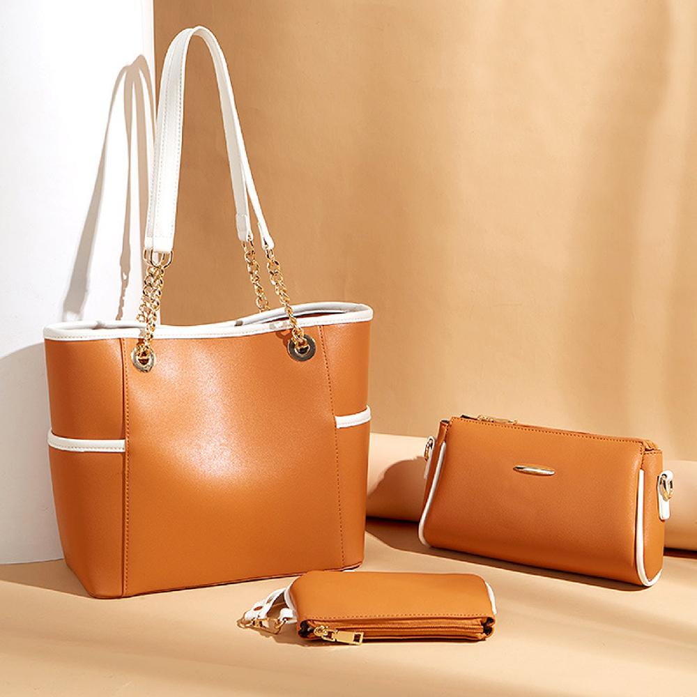 Nicole & Doris 3 Pcs Ladies Elegant Plain Single Colour Handbags Set