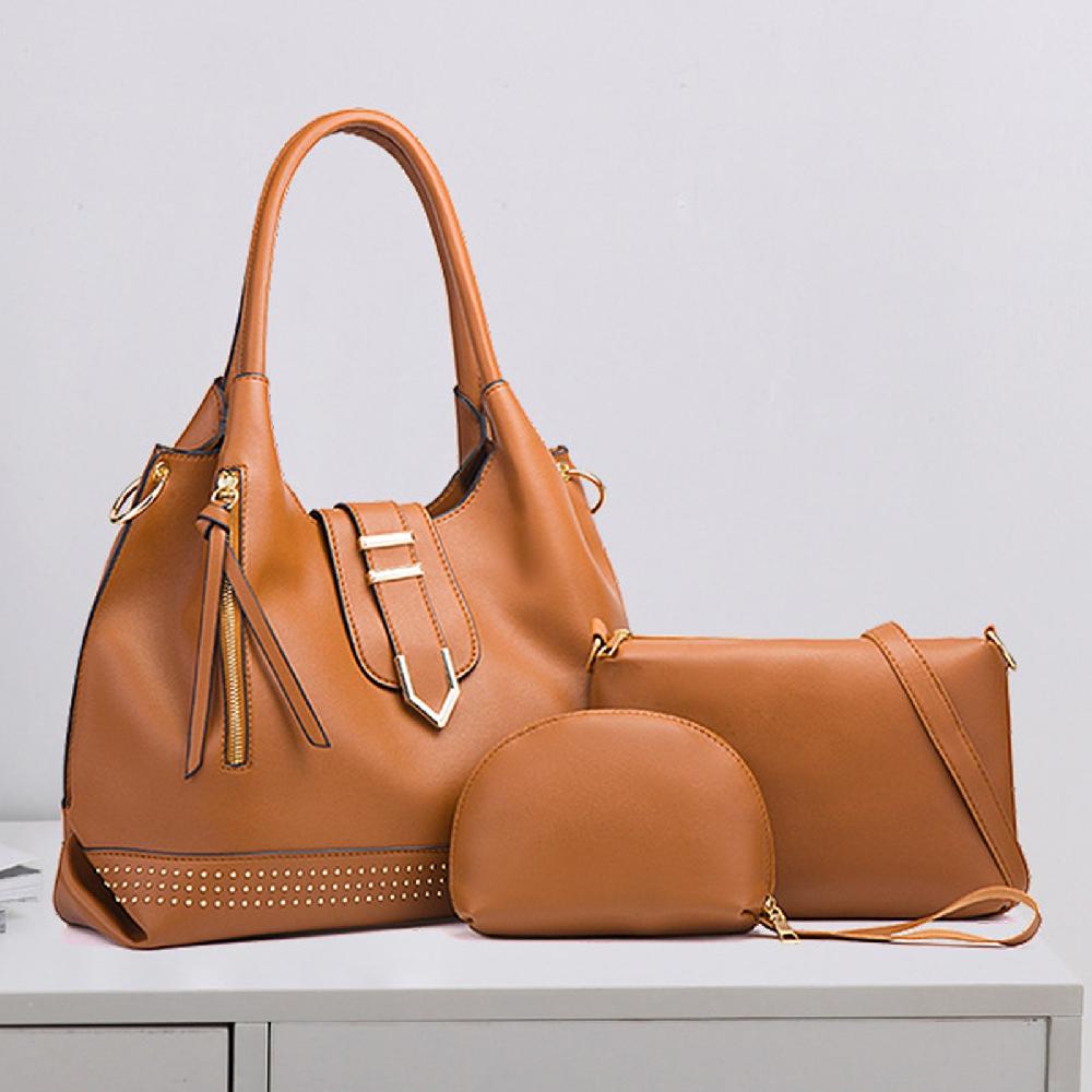 Nicole & Doris 3 Pcs Rivets & Tassel Decor Handbag With Purses