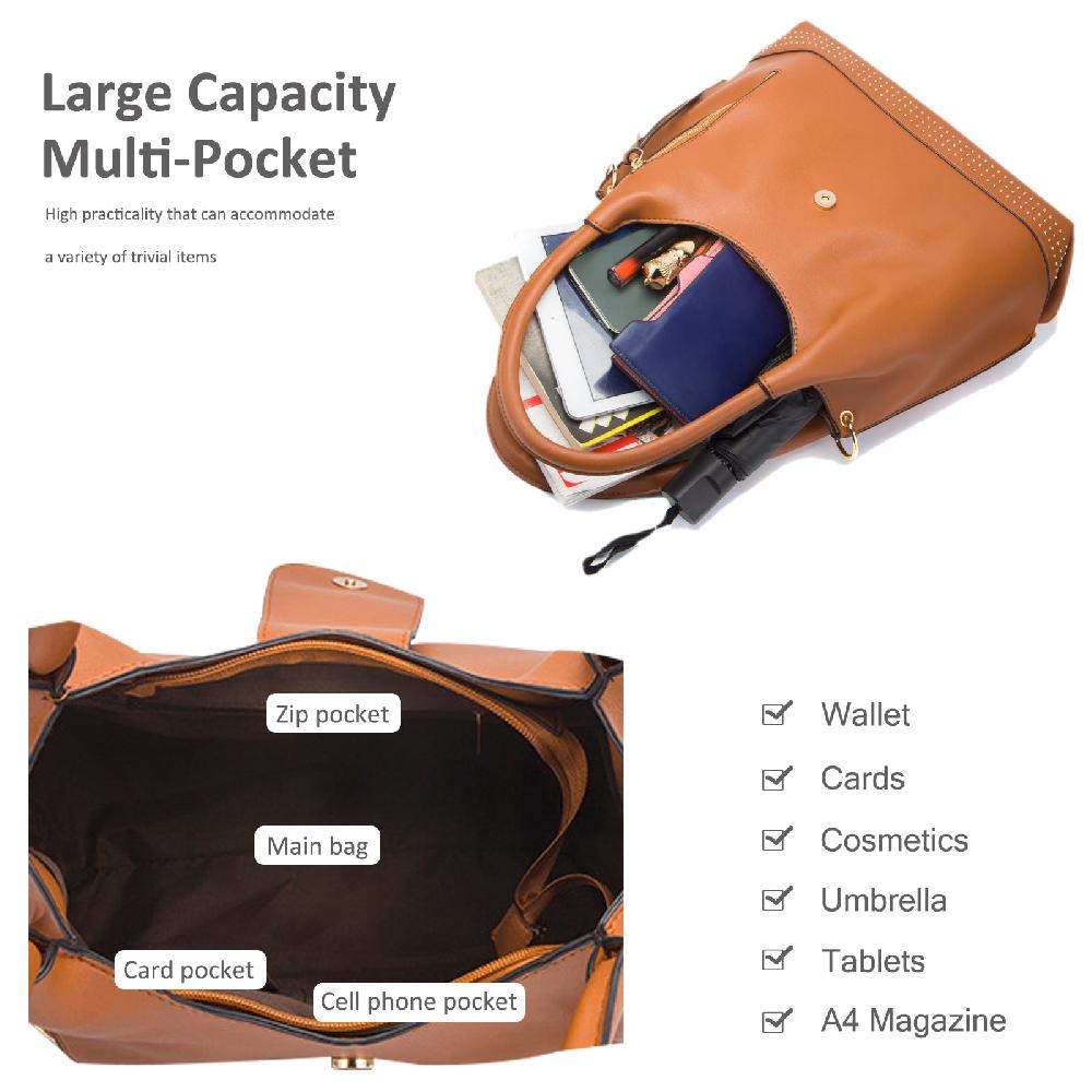 Nicole & Doris 3 Pcs Rivets & Tassel Decor Handbag With Purses