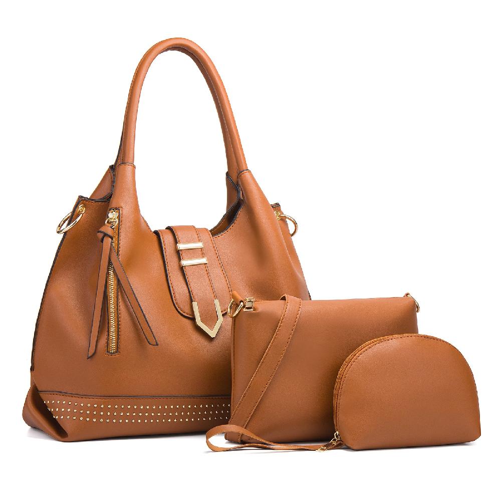 nicole & doris 3 Pcs Rivets & Tassel Decor Handbag with Purses