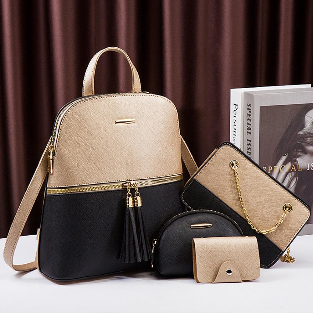 Nicole & Doris 4 Pcs Tassel Decor Double Colours Backpack Set