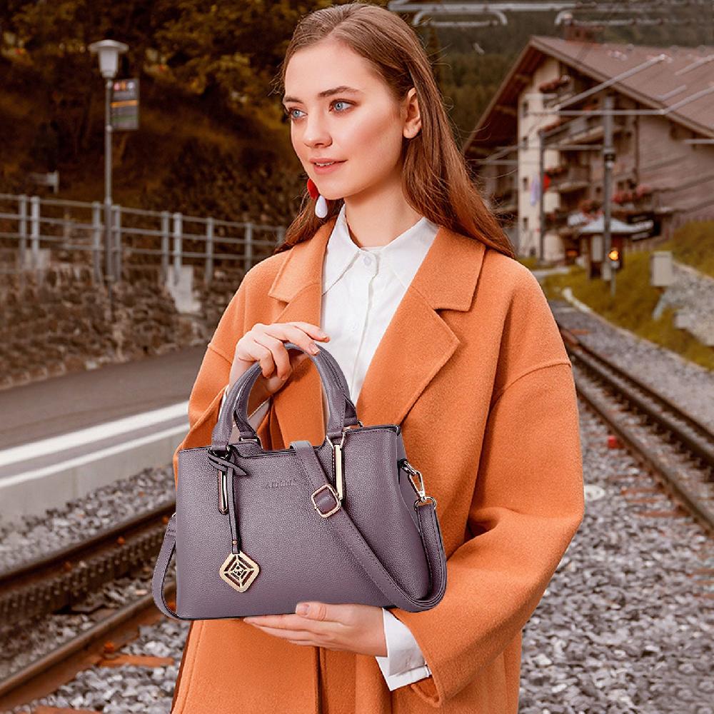 Nicole & Doris Bag Charm Decor PU Leather Messenger Bag