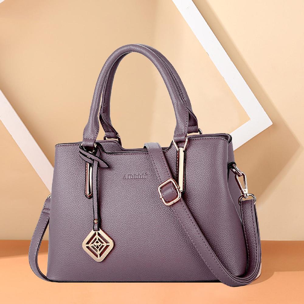 Nicole & Doris Bag Charm Decor PU Leather Messenger Bag