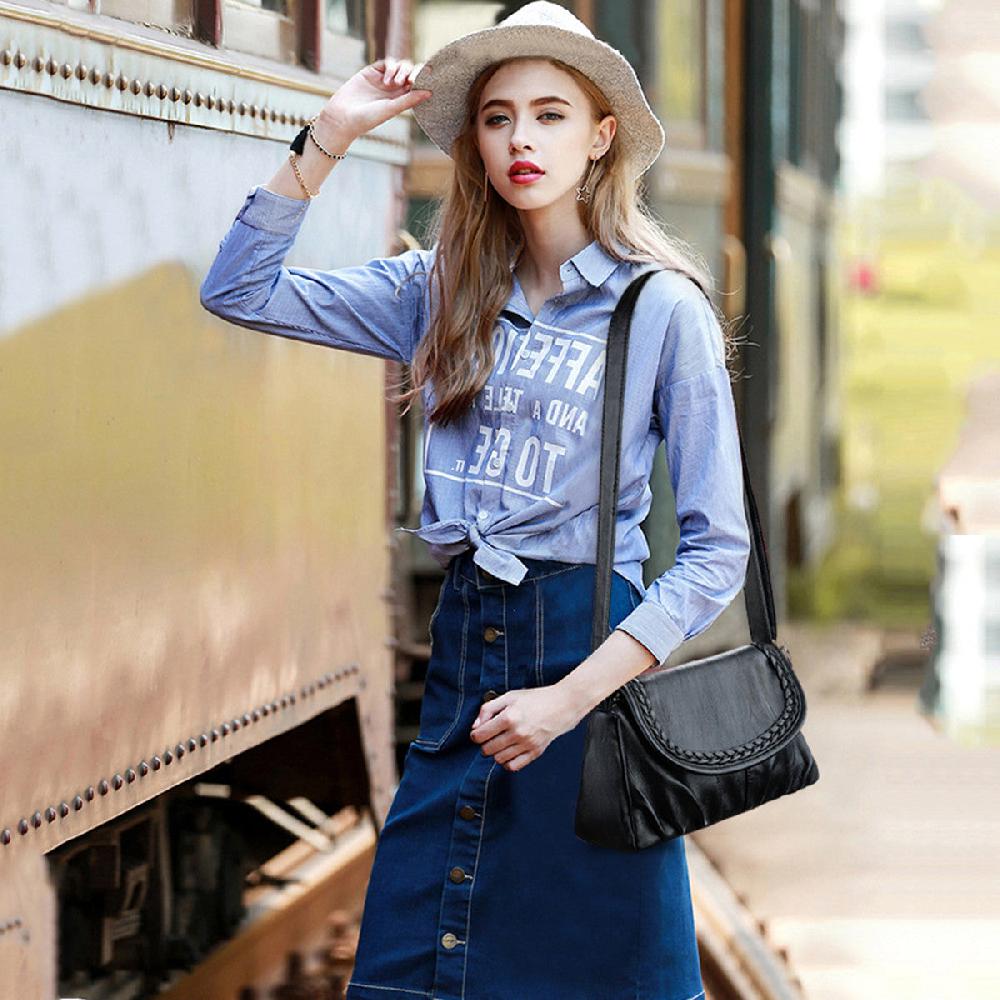 Nicole & Doris Classic Faux Leather Black Messenger Bag