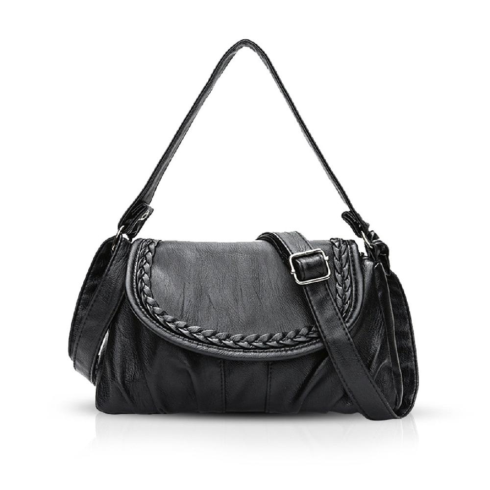 nicole & doris Classic Faux Leather Black Messenger Bag