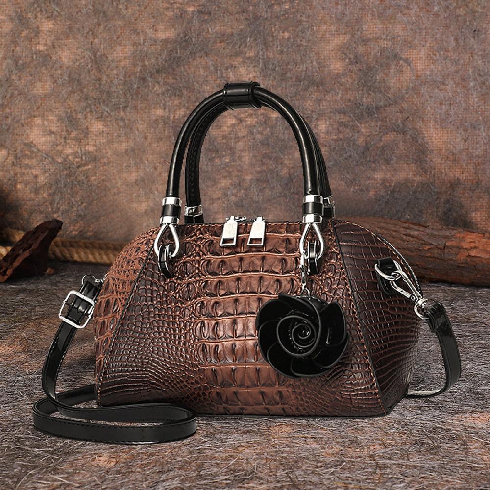 Nicole & Doris Croc Pattern Flower Decor Messenger Bag