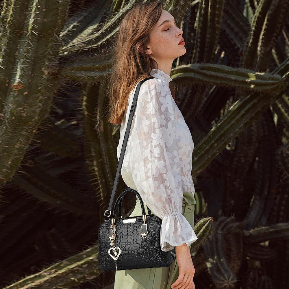 Nicole & Doris Crocodile Handbag Patent Leather Satchel Bag