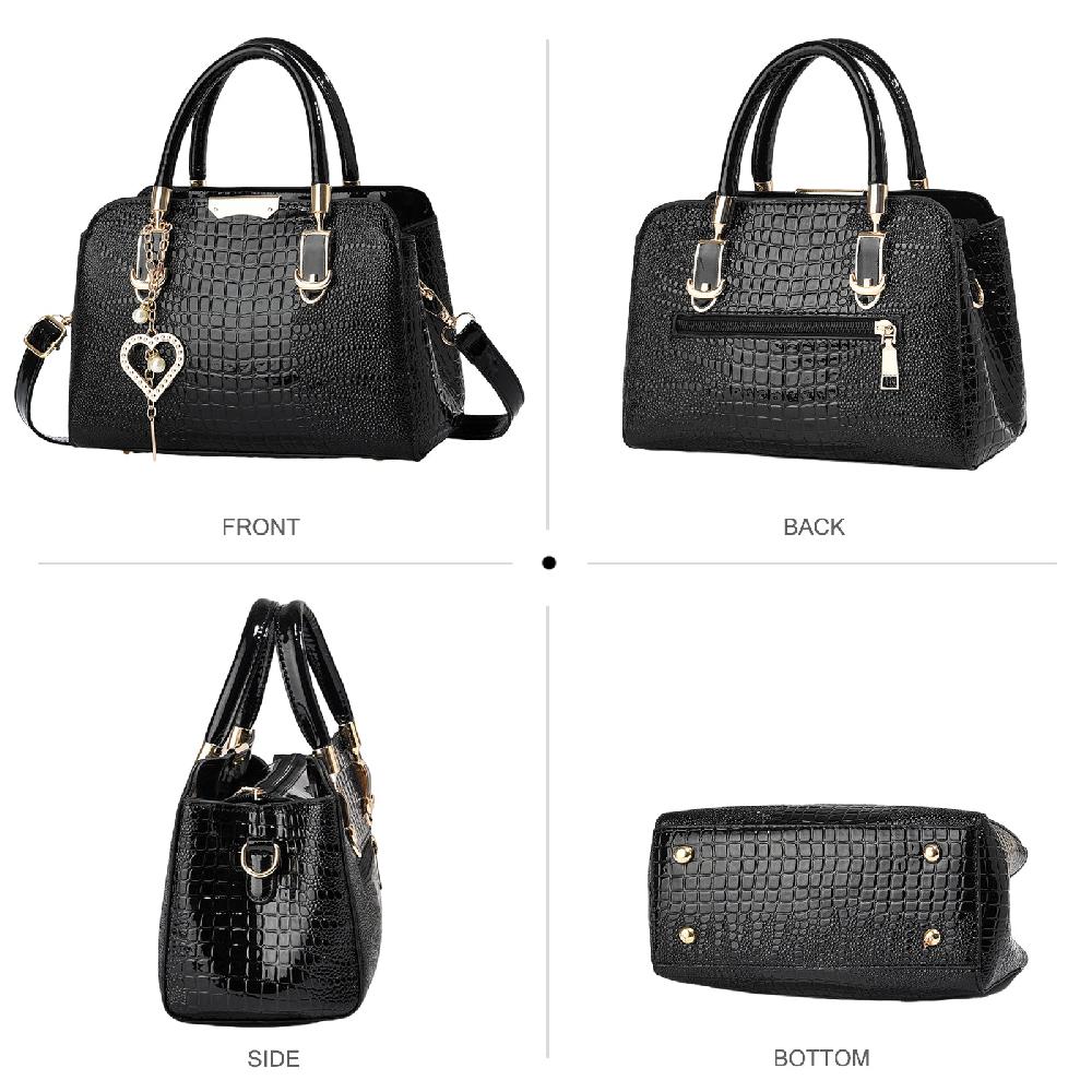 Nicole & Doris Crocodile Handbag Patent Leather Satchel Bag