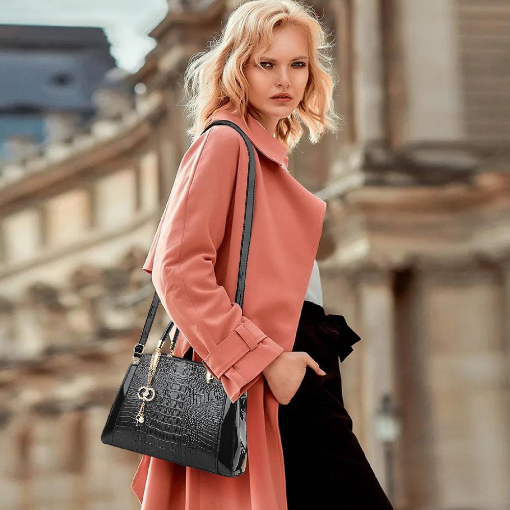 Nicole & Doris Crocodile Shoulder Bags Patent Leather Handbag