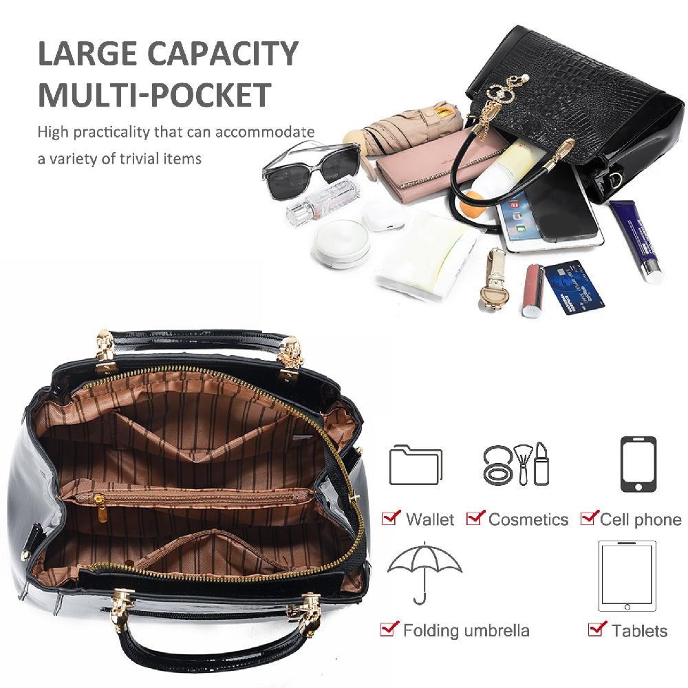 Nicole & Doris Crocodile Shoulder Bags Patent Leather Handbag