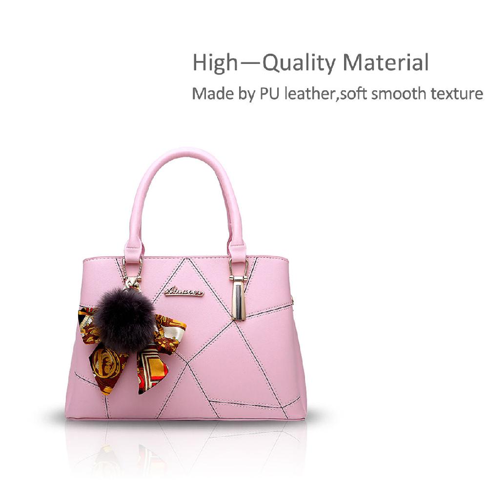 Nicole & Doris Elegant Pom Pom & Silk Scarf Decor Messenger Bag