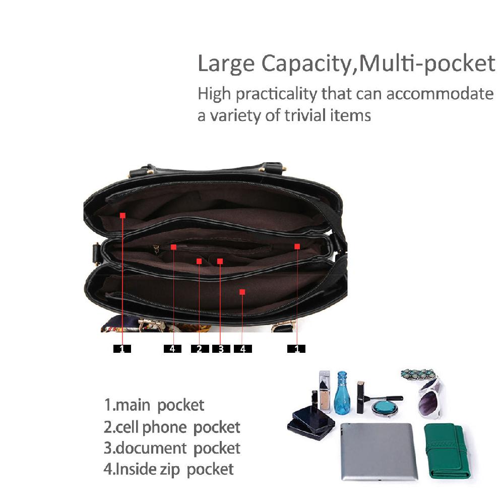 Nicole & Doris Elegant Pom Pom & Silk Scarf Decor Messenger Bag