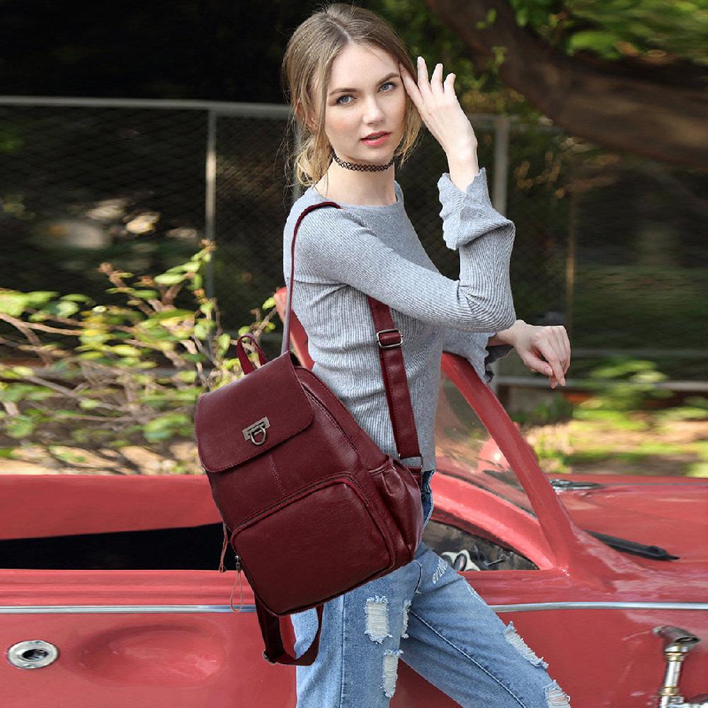 Nicole & Doris Faux Leather Zip Front Multi Pockets Backpack