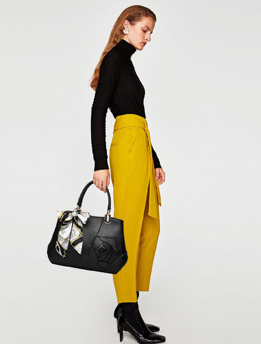 Nicole & Doris Flower Pattern Silk Scarf Decor Messenger Bag