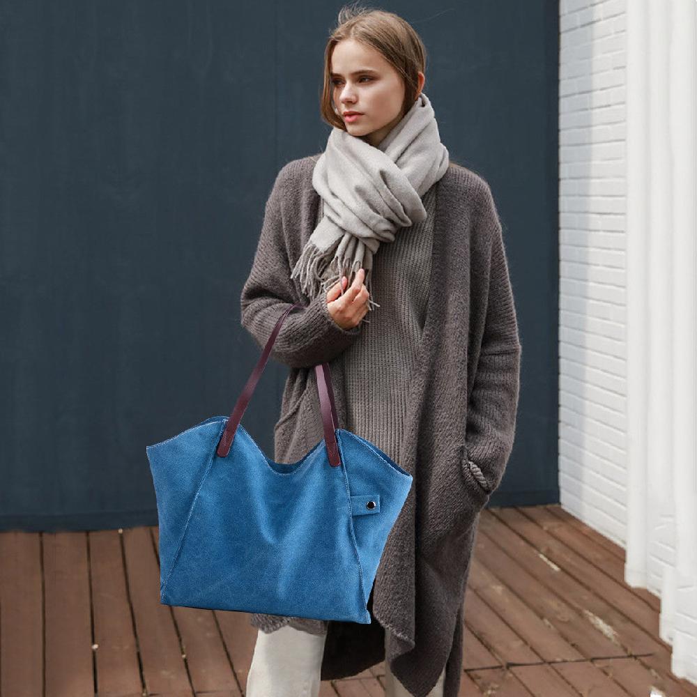 Nicole & Doris Minimalist Single Colour Canvas Large Tote Bag