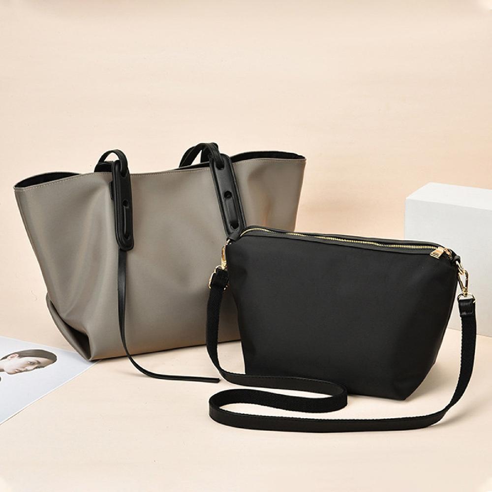 Nicole & Doris 2 Pcs Fabric & PU Plain Handbags Set