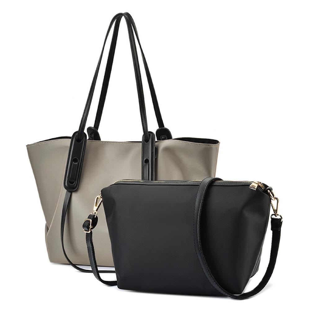 nicole & doris 2 Pcs Fabric & PU Plain Handbags Set