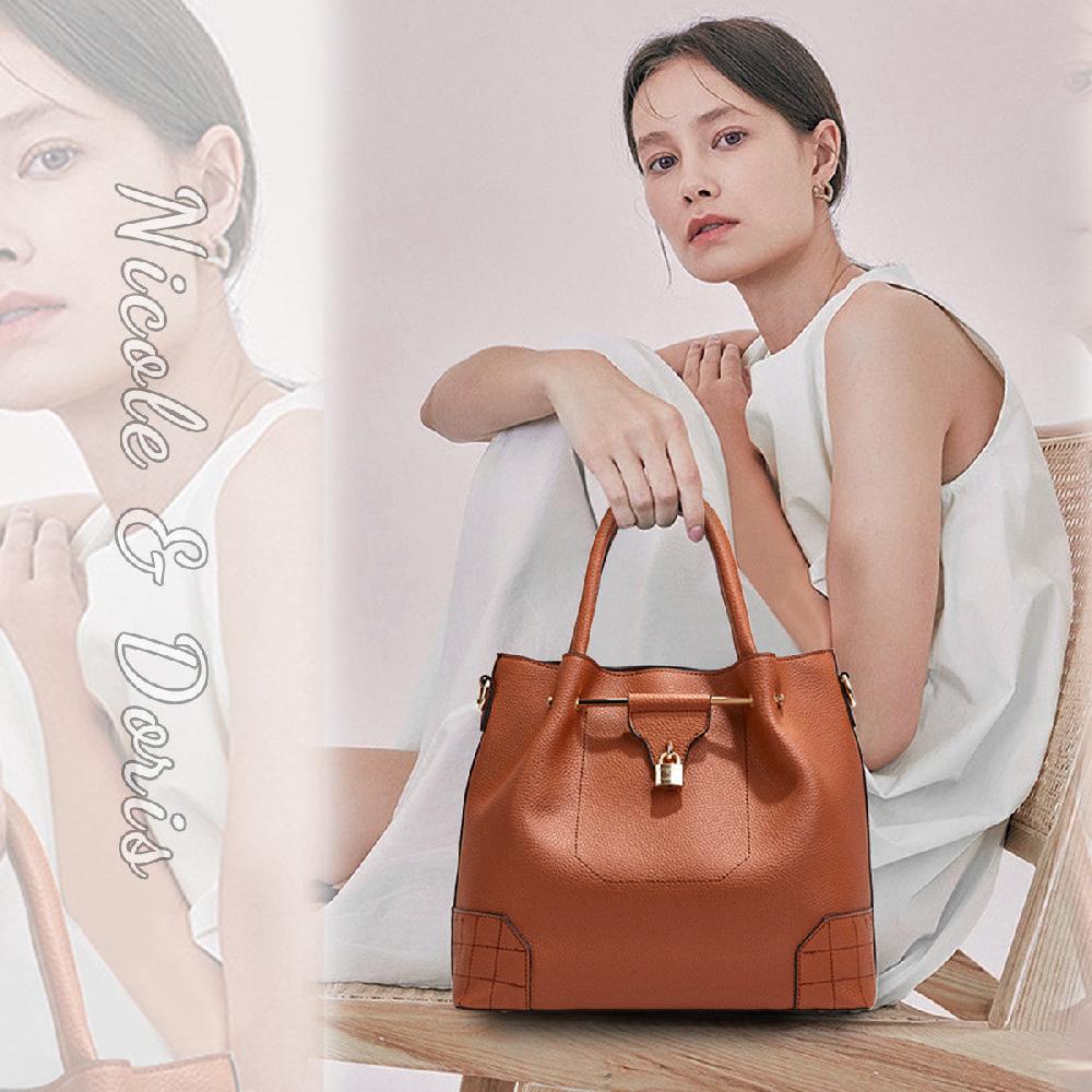 Nicole & Doris 2 Pcs Gold Lock Decor Handbags Set