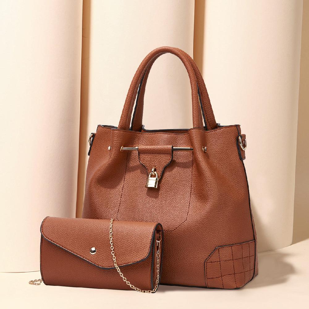 Nicole & Doris 2 Pcs Gold Lock Decor Handbags Set