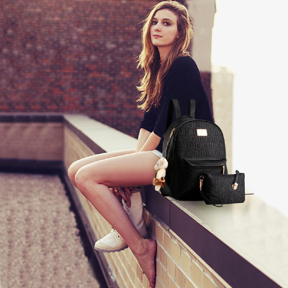 Nicole & Doris 2 Pcs Patterned Backpack With Purse