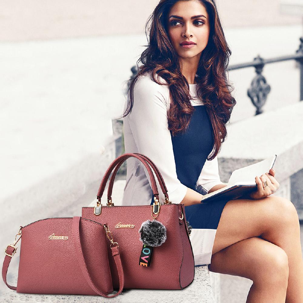 Nicole & Doris 2 Pcs Pom Pom Decor Handbag Sets