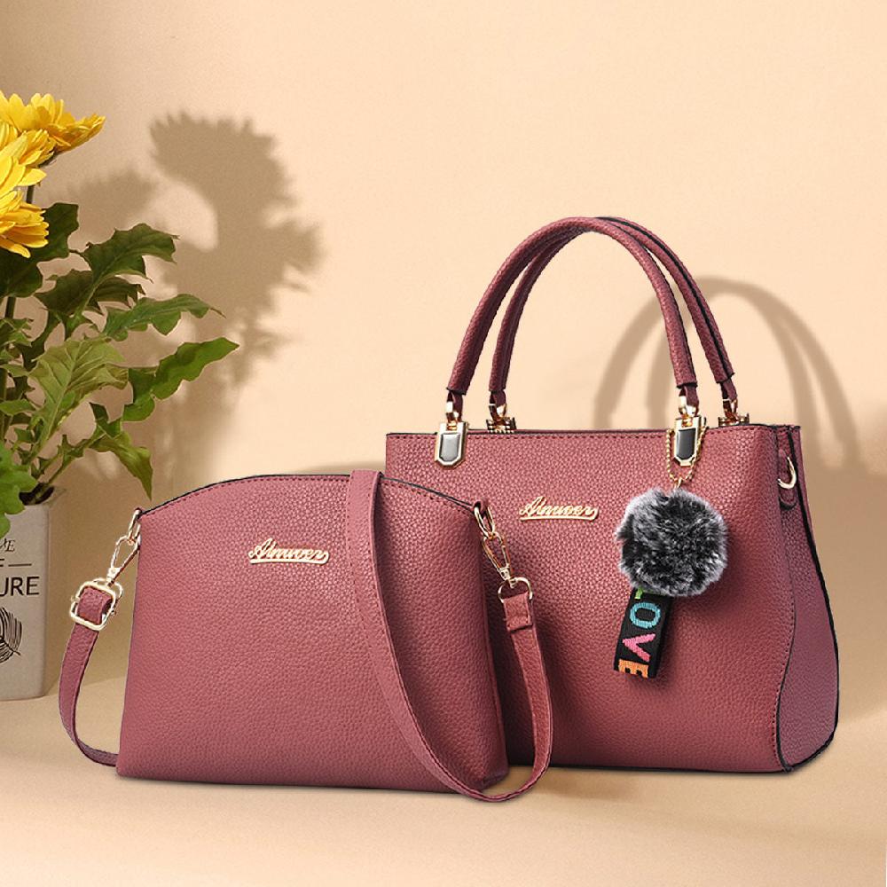 Nicole & Doris 2 Pcs Pom Pom Decor Handbag Sets