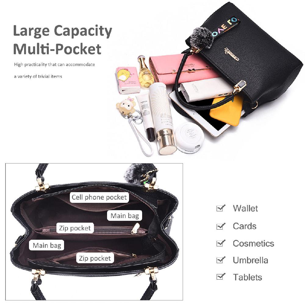 Nicole & Doris 2 Pcs Pom Pom Decor Handbag Sets